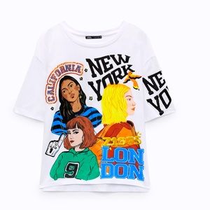 Zara White T shirt with Sequin Detail